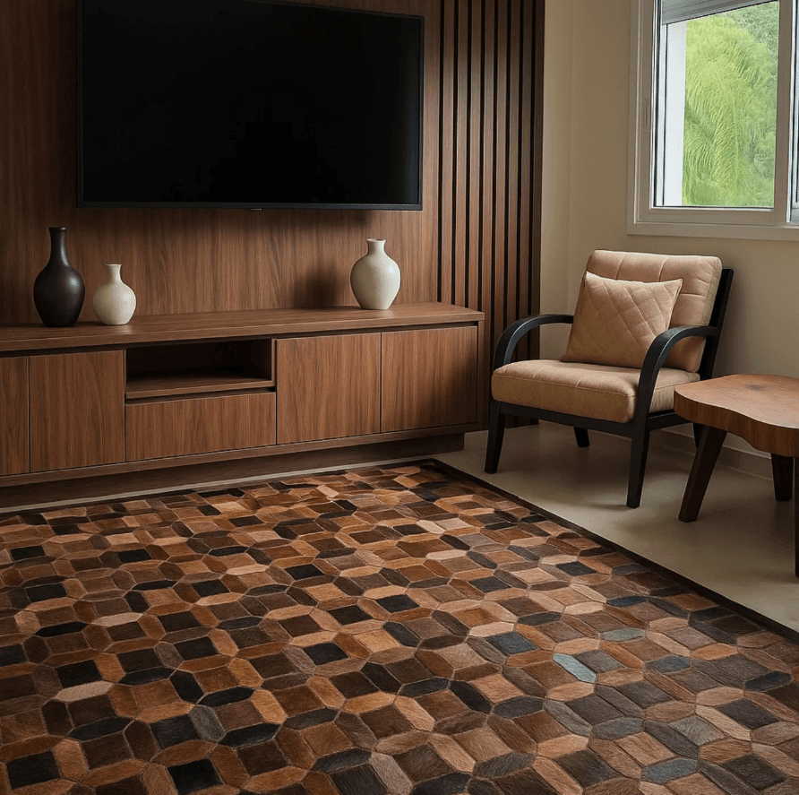 Tapete de couro em ambiente com TV